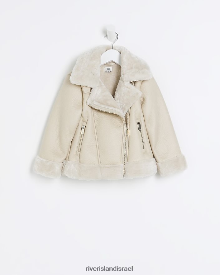 לבוש River Island מעיל טייסים מפרווה מלאכותית של mg קרם בנות BDZ4083529