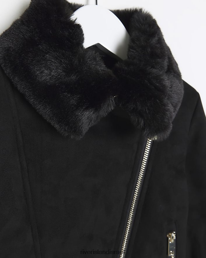 לבוש River Island ז'קט טייסים עם עיטור פרווה מלאכותית של mg שָׁחוֹר בנות BDZ4083530