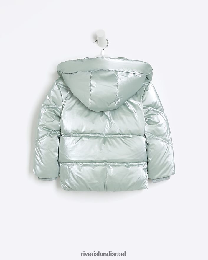 לבוש River Island מעיל נפוח מתכתי עם ברדס של mg מנטה בנות BDZ4086523