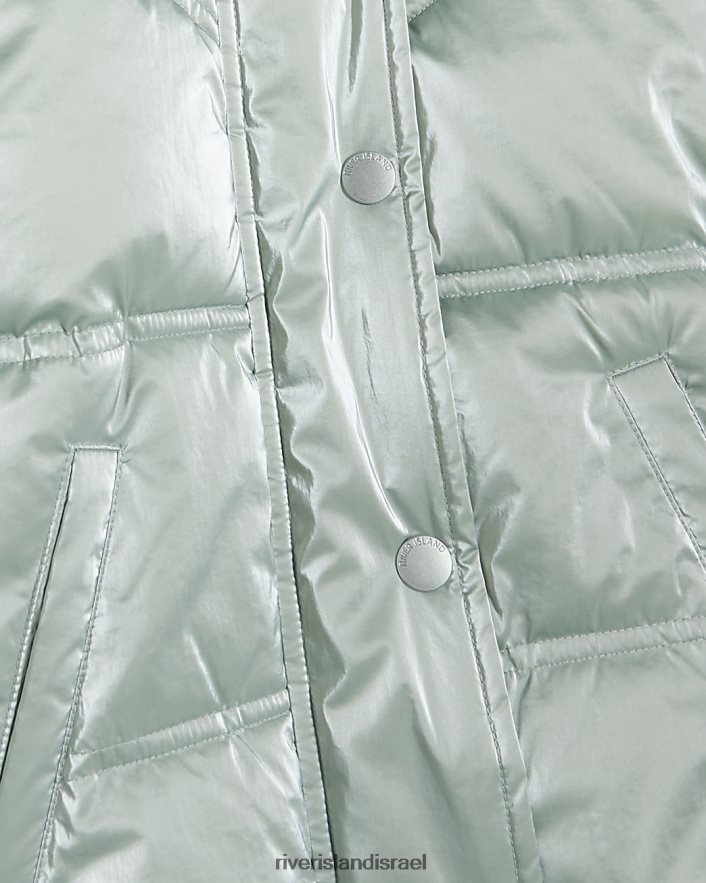 לבוש River Island מעיל נפוח מתכתי עם ברדס של mg מנטה בנות BDZ4086523