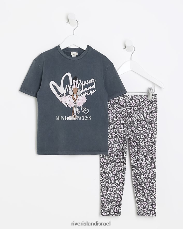 לבוש River Island סט חולצות בלט גרפי של mg אפור בנות BDZ4086581