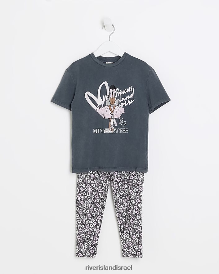 לבוש River Island סט חולצות בלט גרפי של mg אפור בנות BDZ4086581