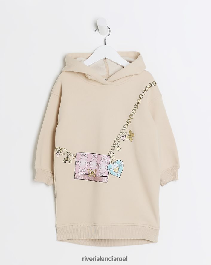 לבוש River Island שמלת קפוצ'ון גרפית של mg בז' בנות BDZ4086591