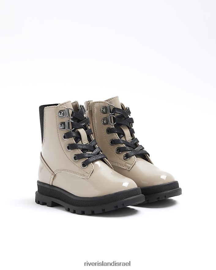 הַנעָלָה River Island מגפי שרוכים בפטנט של mg חום בנות BDZ4086618