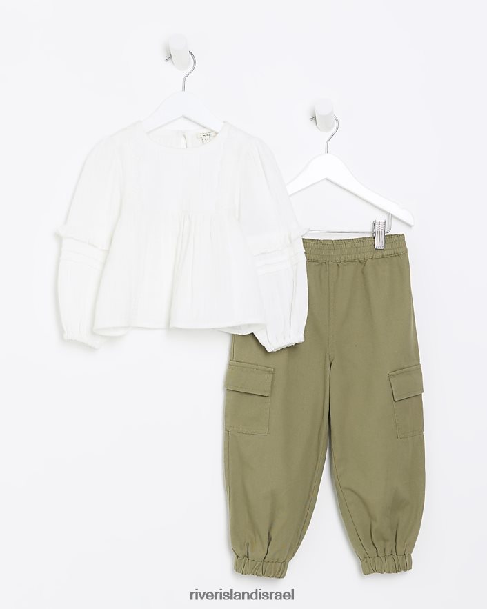 לבוש River Island סט חולצה ומכנסיים של mg לבן בנות BDZ4086642