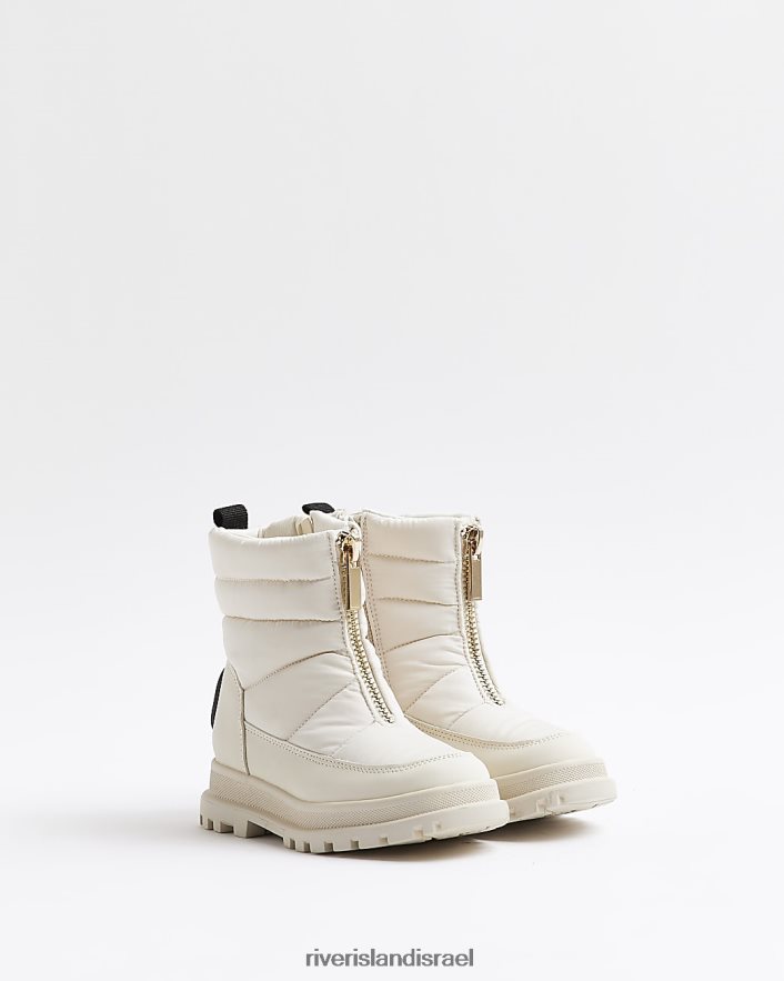 הַנעָלָה River Island מגפי שלג עם רוכסן קווילט קדמי של mg קרם בנות BDZ4086706