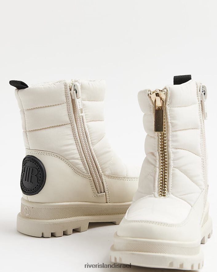 הַנעָלָה River Island מגפי שלג עם רוכסן קווילט קדמי של mg קרם בנות BDZ4086706