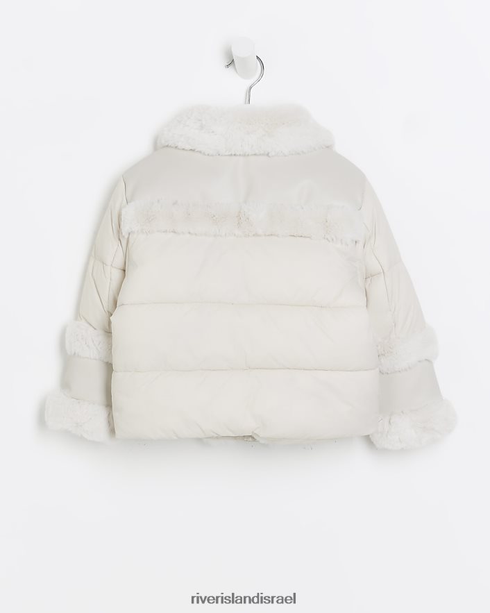 לבוש River Island mg puffer מעיל טייסים קרם בנות BDZ4086580
