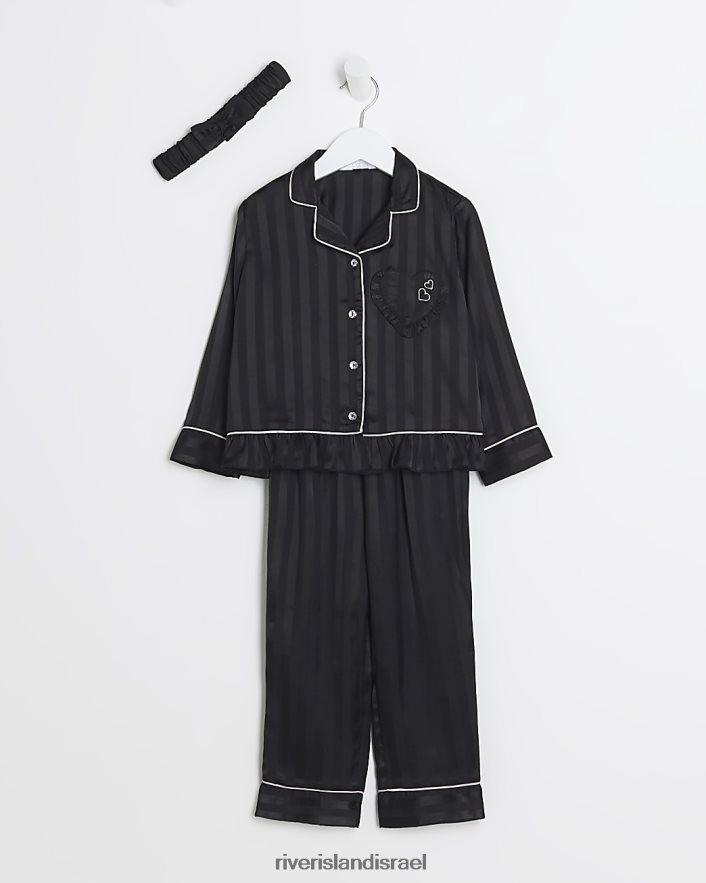 לבוש River Island mg stripe peplum סאטן פיג'מת שָׁחוֹר בנות BDZ4083597