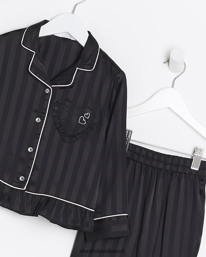 לבוש River Island mg stripe peplum סאטן פיג'מת שָׁחוֹר בנות BDZ4083597