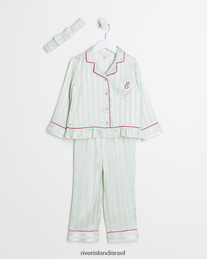 לבוש River Island mg stripe peplum סאטן פיג'מת ירוק בנות BDZ4083598