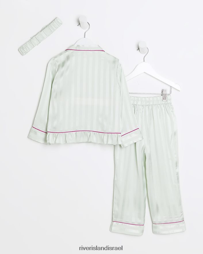 לבוש River Island mg stripe peplum סאטן פיג'מת ירוק בנות BDZ4083598