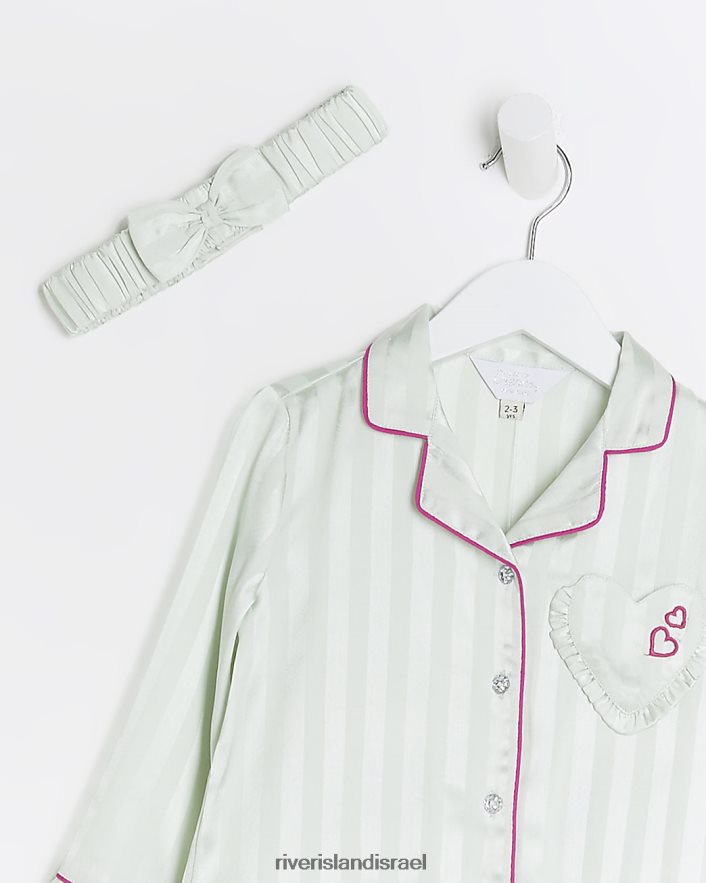 לבוש River Island mg stripe peplum סאטן פיג'מת ירוק בנות BDZ4083598