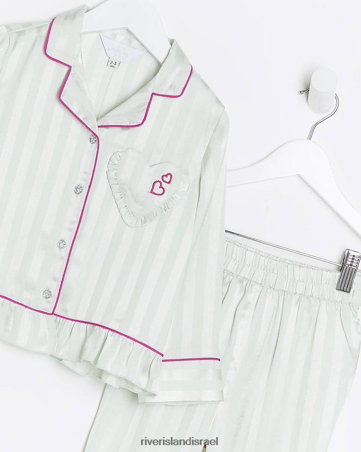 לבוש River Island mg stripe peplum סאטן פיג'מת ירוק בנות BDZ4083598