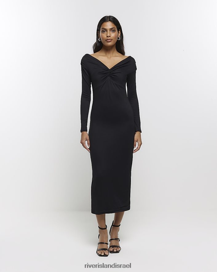 לבוש River Island שמלת midi עם קשר קדמי שָׁחוֹר נשים BDZ4081000