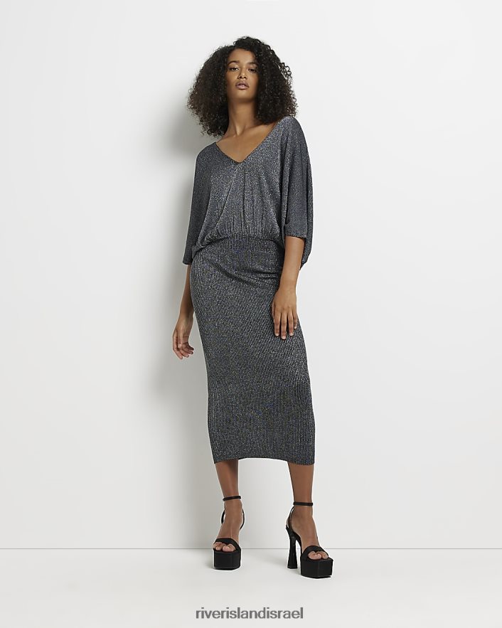 לבוש River Island שמלת midi עם שרוול עטלף שָׁחוֹר נשים BDZ4081707