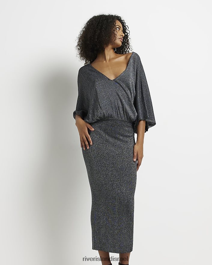 לבוש River Island שמלת midi עם שרוול עטלף שָׁחוֹר נשים BDZ4081707