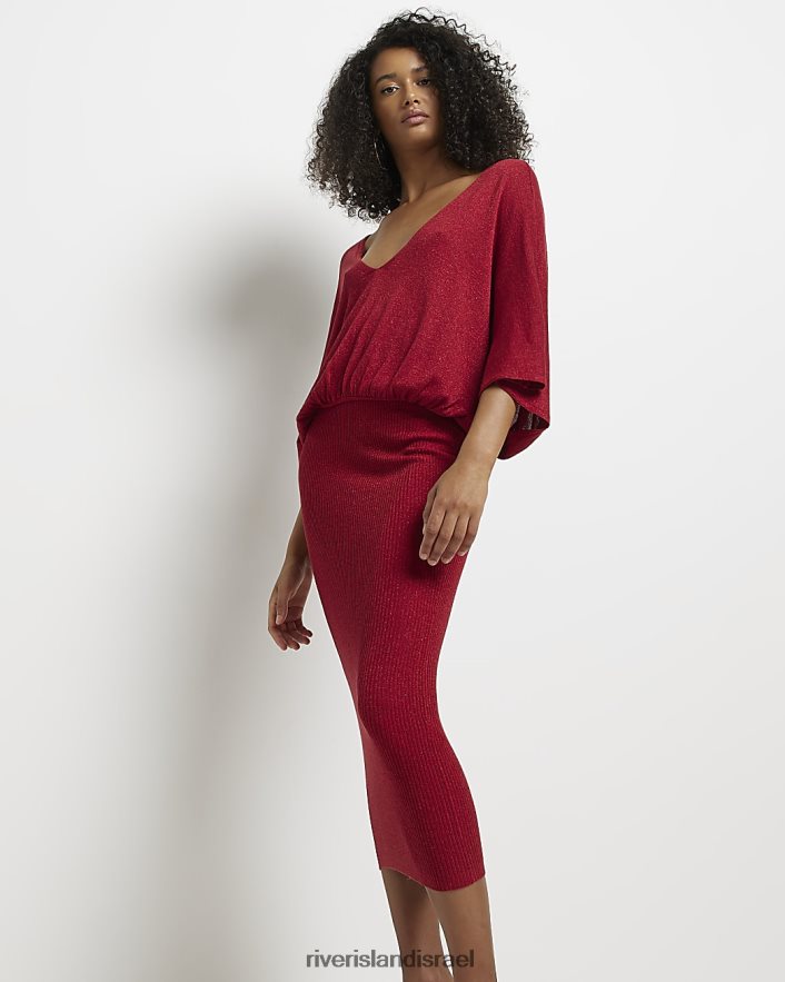 לבוש River Island שמלת midi עם שרוול עטלף אָדוֹם נשים BDZ4081708