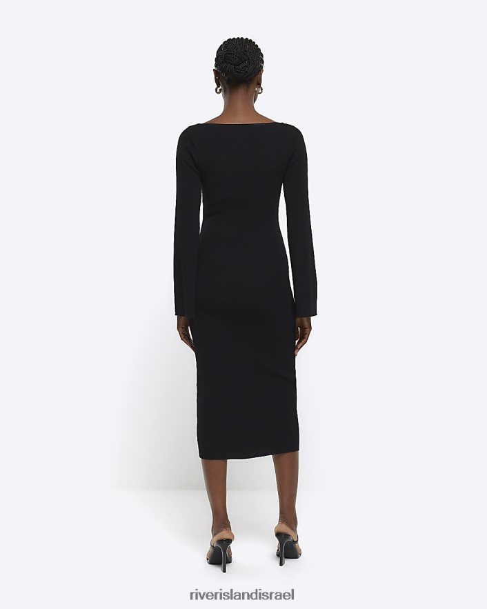 לבוש River Island שמלת midi עם שרוול ארוך שָׁחוֹר נשים BDZ4084320