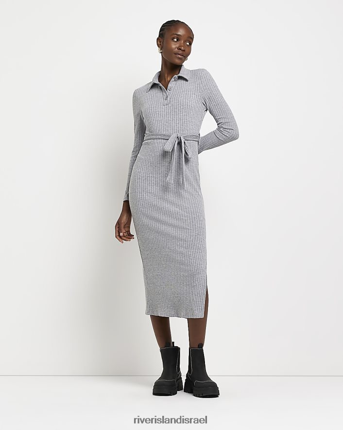 לבוש River Island שמלת midi עם שרוול ארוך אפור נשים BDZ408468