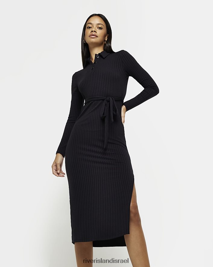 לבוש River Island שמלת midi עם שרוול ארוך שָׁחוֹר נשים BDZ408470