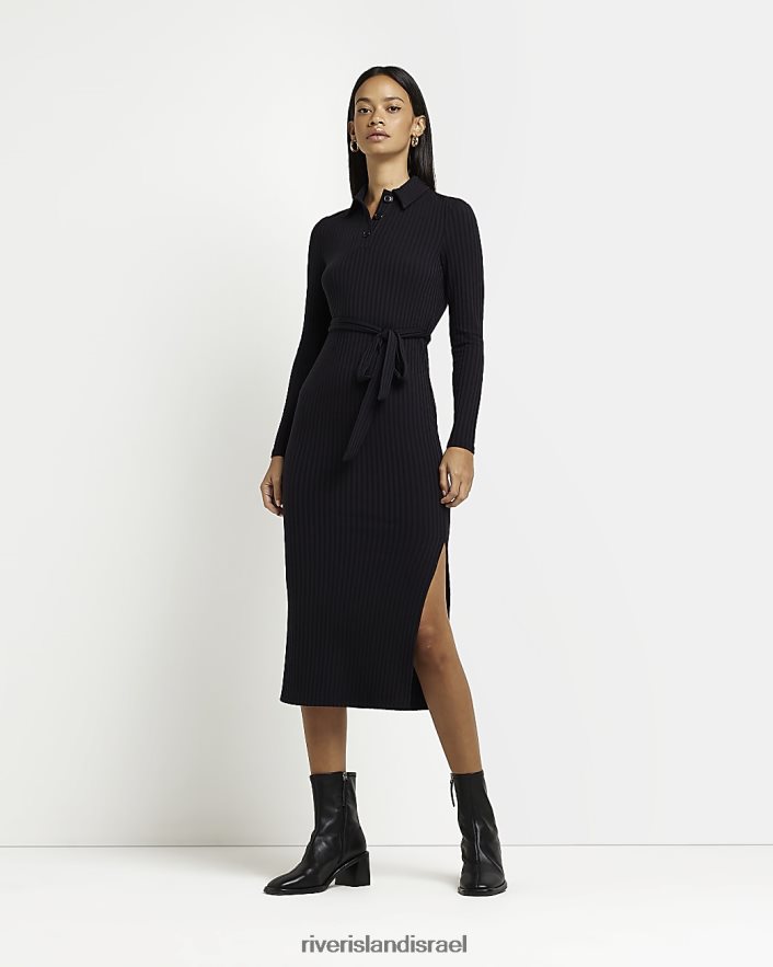 לבוש River Island שמלת midi עם שרוול ארוך שָׁחוֹר נשים BDZ408470