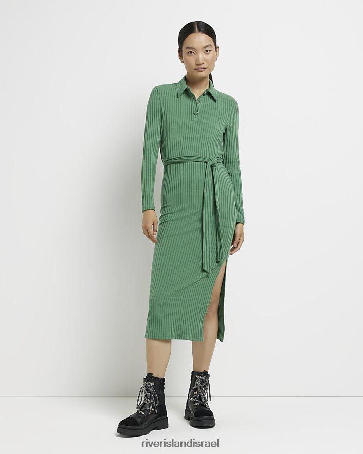 לבוש River Island שמלת midi עם שרוול ארוך ירוק נשים BDZ408471
