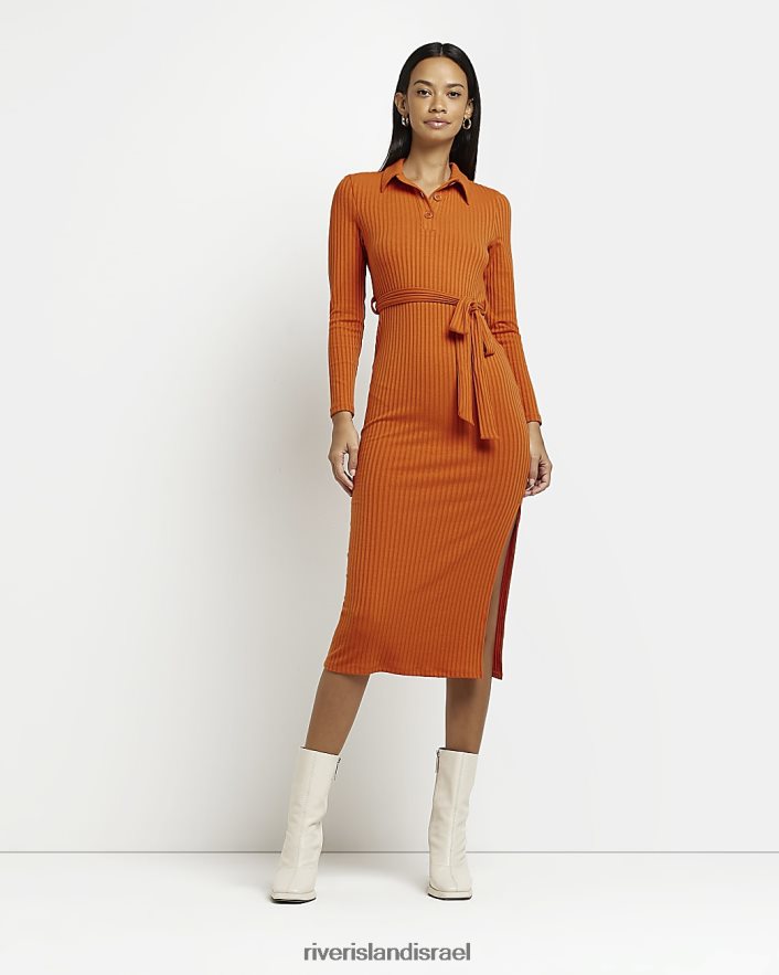 לבוש River Island שמלת midi עם שרוול ארוך חֲלוּדָה נשים BDZ408472