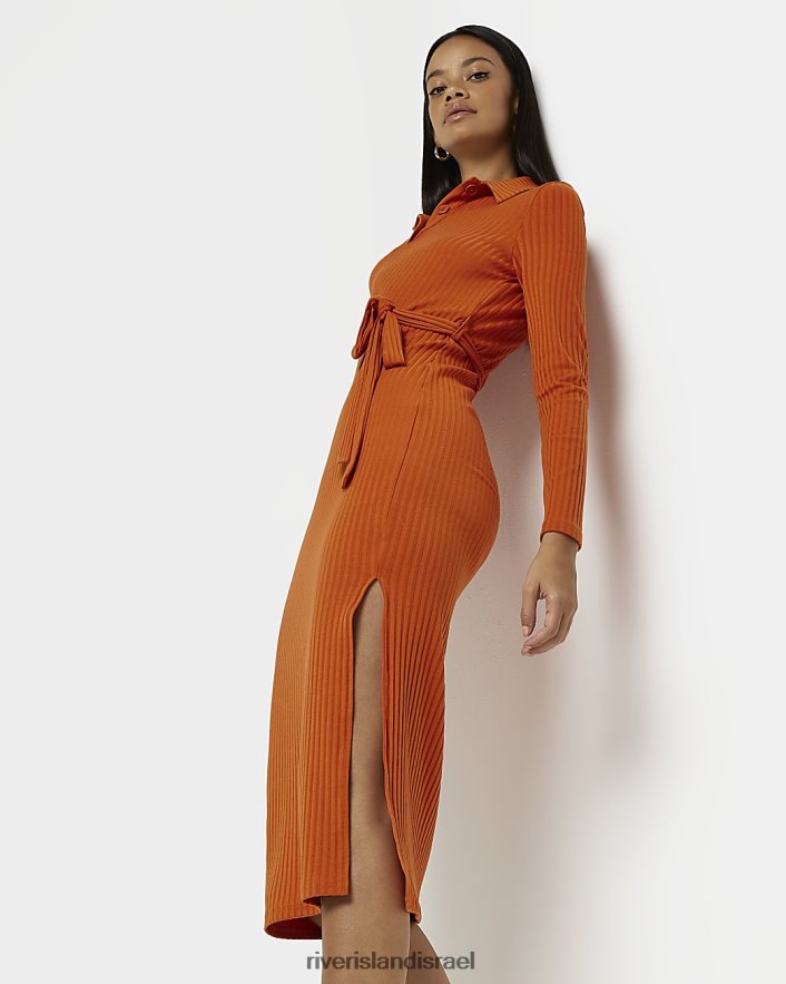 לבוש River Island שמלת midi עם שרוול ארוך חֲלוּדָה נשים BDZ408472