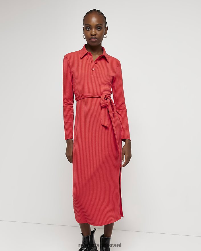 לבוש River Island שמלת midi עם שרוול ארוך אָדוֹם נשים BDZ408473