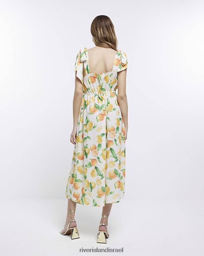 לבוש River Island שמלת midi bodycon מודפסת עם רצועת קשירה לבן נשים BDZ4081762
