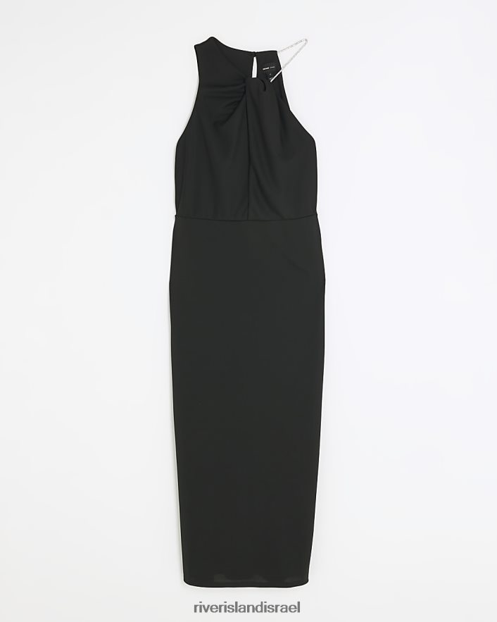 לבוש River Island שמלת midi bodycon עם צווארון חולטר יהלומי שָׁחוֹר נשים BDZ4083933