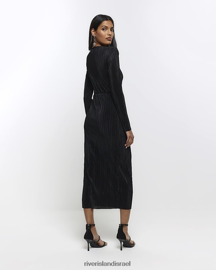 לבוש River Island שמלת midi plisse עם טוויסט קדמי שָׁחוֹר נשים BDZ408261