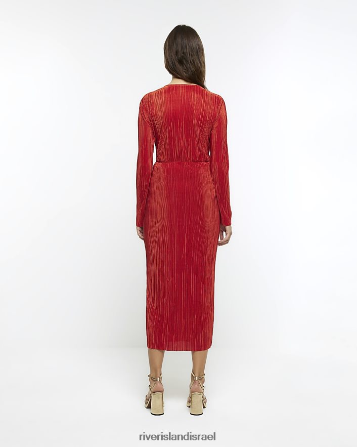 לבוש River Island שמלת midi plisse עם טוויסט קדמי אָדוֹם נשים BDZ408262