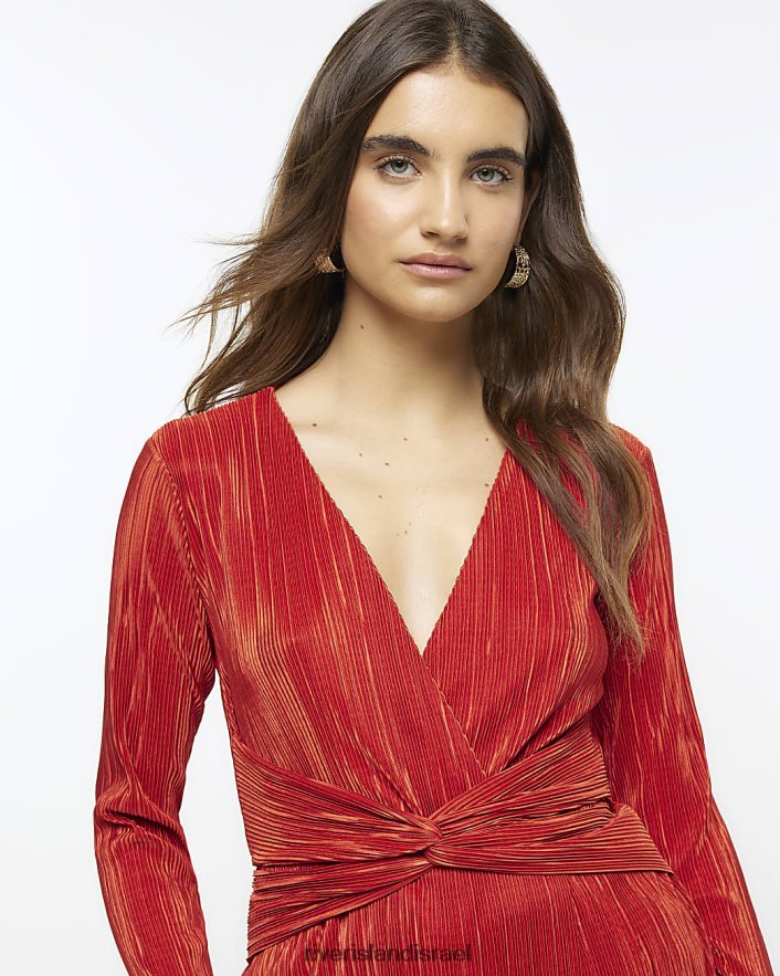 לבוש River Island שמלת midi plisse עם טוויסט קדמי אָדוֹם נשים BDZ408262