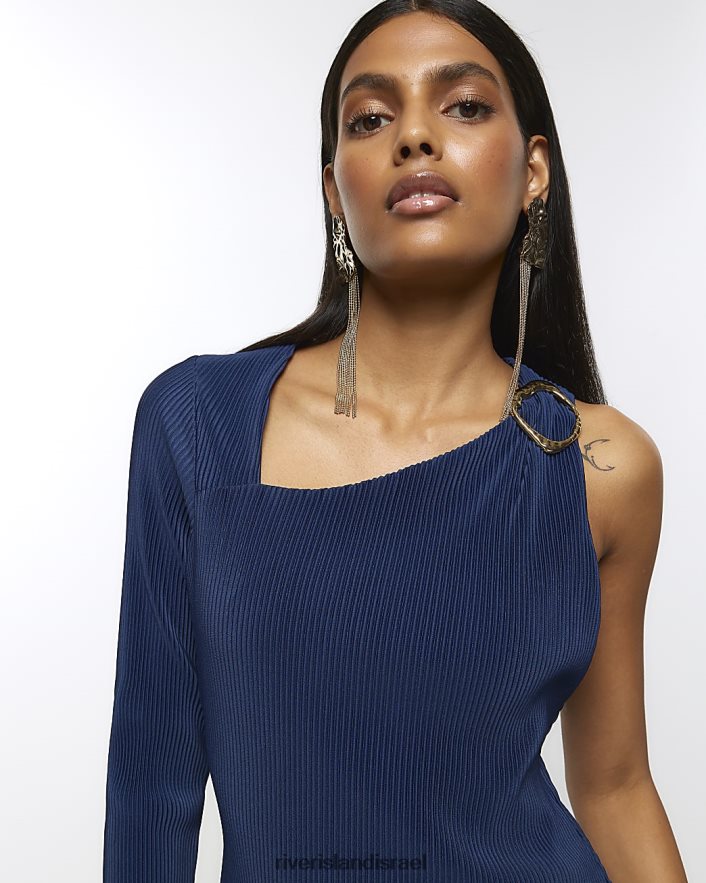 לבוש River Island שמלת midi עם שרוולים ארוכים של plisse כְּחוֹל נשים BDZ408463