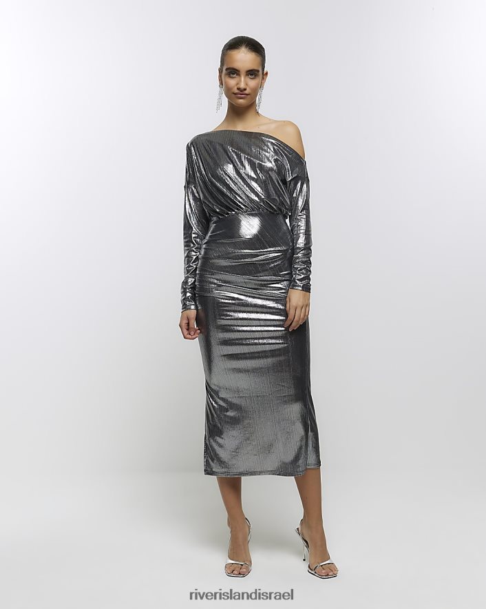 לבוש River Island שמלת מידי off shoulder bodycon כסף נשים BDZ4083884
