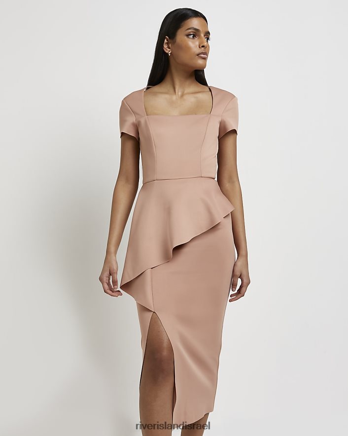 לבוש River Island peplum bodycon midi dess בז' נשים BDZ4084994