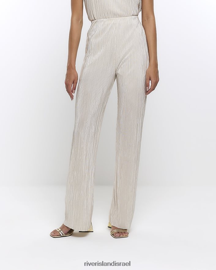 לבוש River Island מכנסיים מתרחבים של plisse קרם נשים BDZ4081437