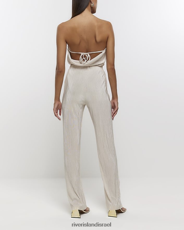 לבוש River Island מכנסיים מתרחבים של plisse קרם נשים BDZ4081437