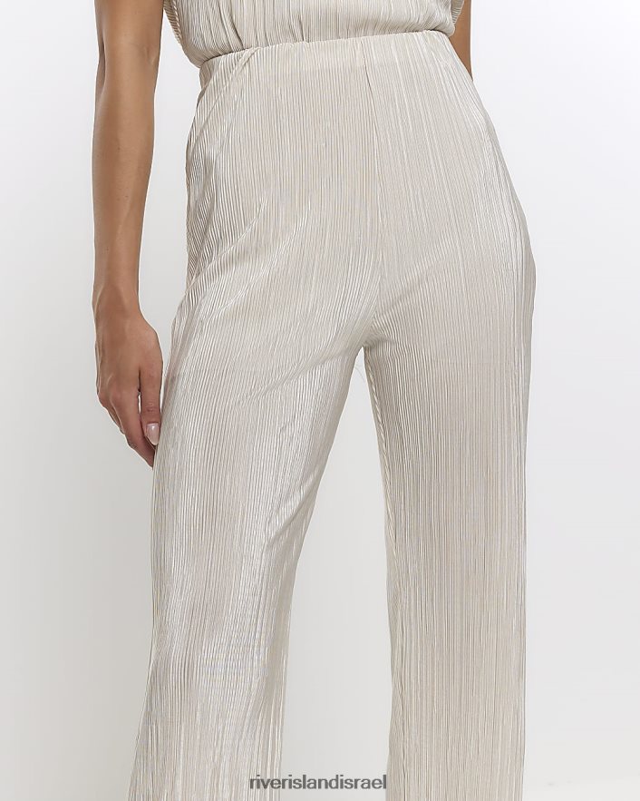 לבוש River Island מכנסיים מתרחבים של plisse קרם נשים BDZ4081437