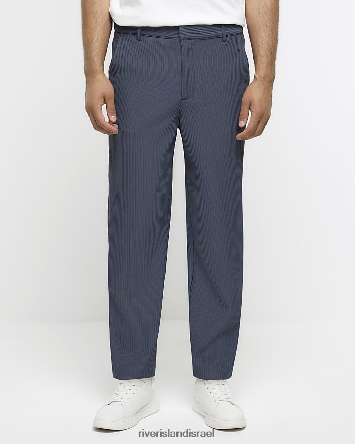 לבוש River Island מכנסיים חכמים של plisse מחודדים כְּחוֹל גברים BDZ4082373