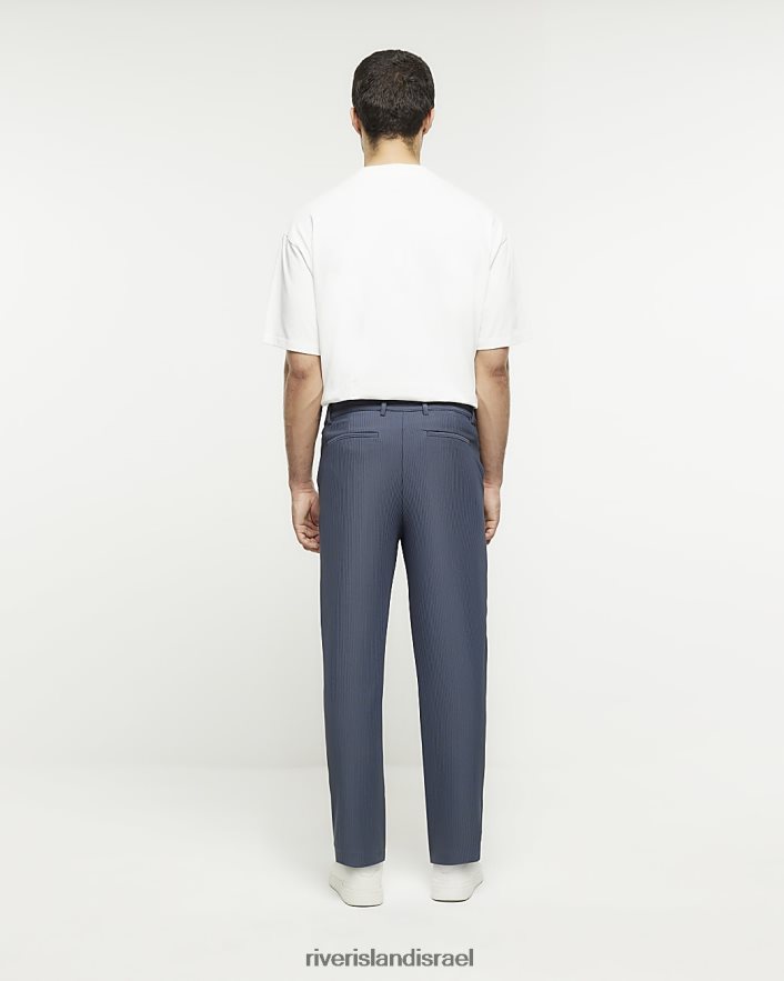 לבוש River Island מכנסיים חכמים של plisse מחודדים כְּחוֹל גברים BDZ4082373
