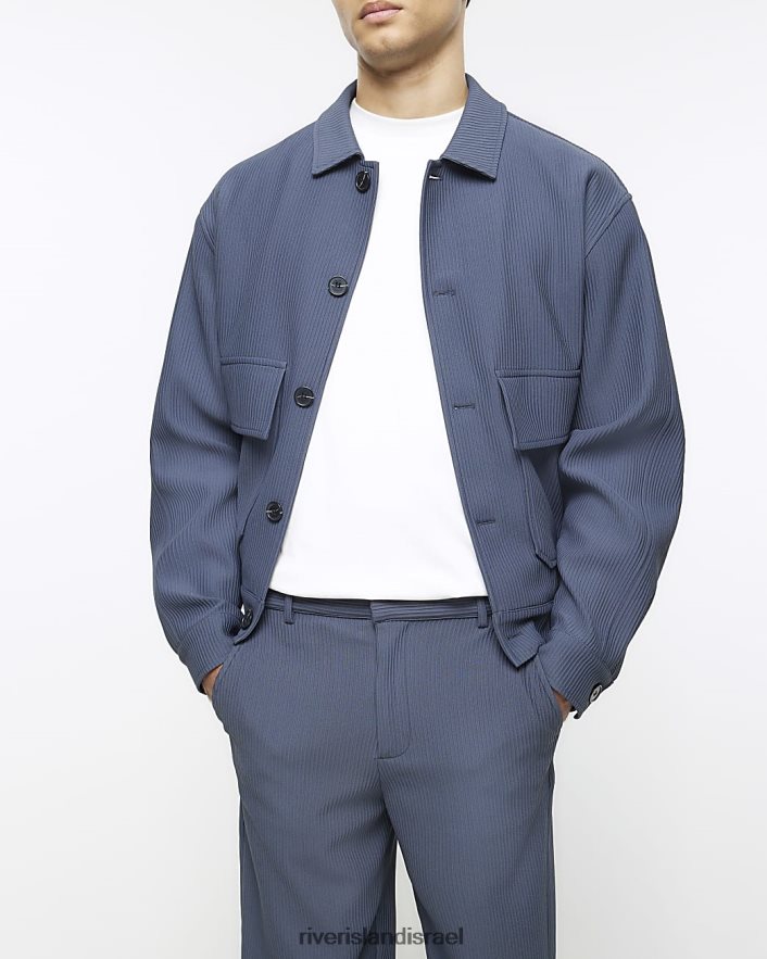 לבוש River Island מכנסיים חכמים של plisse מחודדים כְּחוֹל גברים BDZ4082373