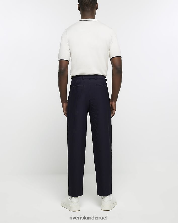 לבוש River Island מכנסיים חכמים של plisse מחודדים חיל הים גברים BDZ4082376