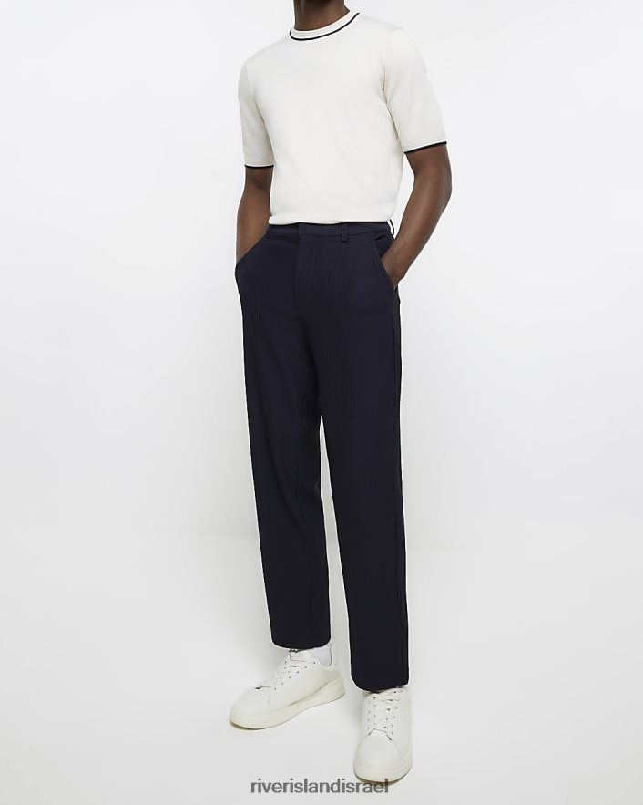 לבוש River Island מכנסיים חכמים של plisse מחודדים חיל הים גברים BDZ4082376