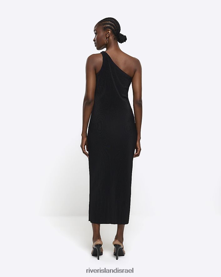 לבוש River Island שמלת מידי של plisse כתף אחת שָׁחוֹר נשים BDZ4084392