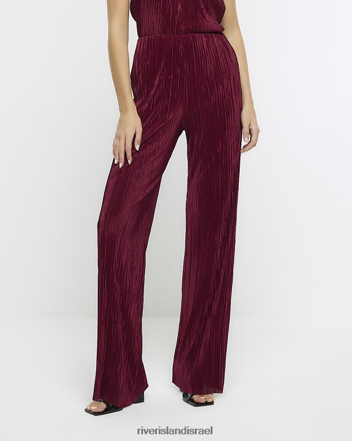 לבוש River Island מכנסיים מתרחבים של plisse אָדוֹם נשים BDZ408887