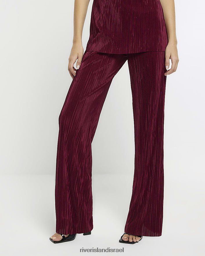 לבוש River Island מכנסיים מתרחבים של plisse אָדוֹם נשים BDZ408887
