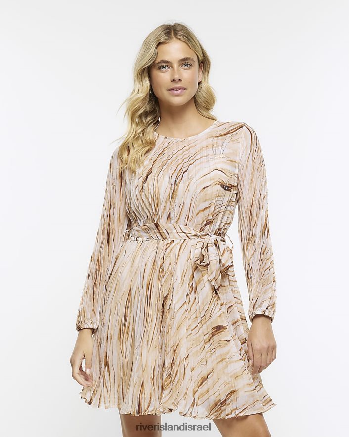 לבוש River Island plisse אבסטרקט swing min idress בז' נשים BDZ4084259